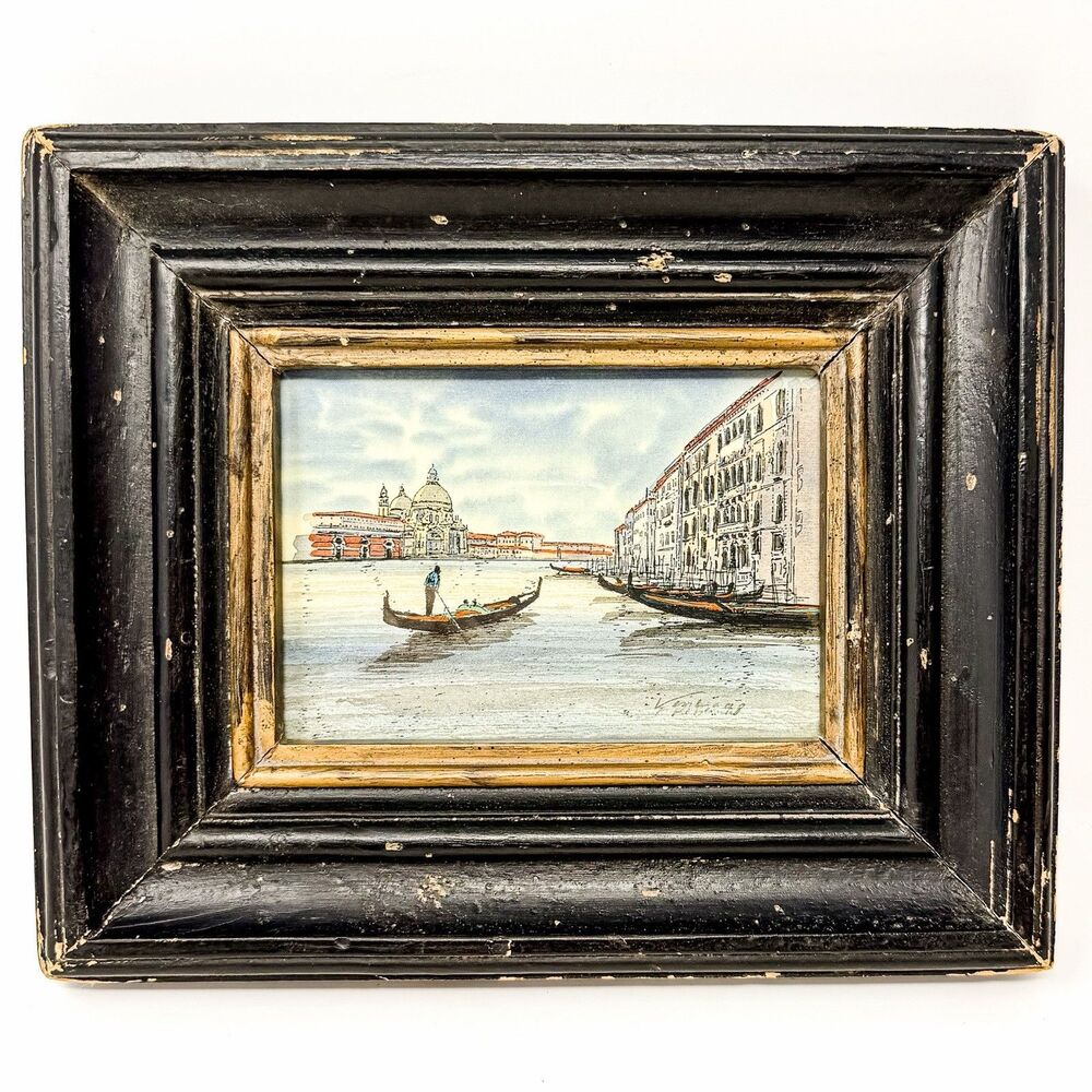 Vintage Signed Original Watercolor Venice Italy Gondola Painting Ornate Frame